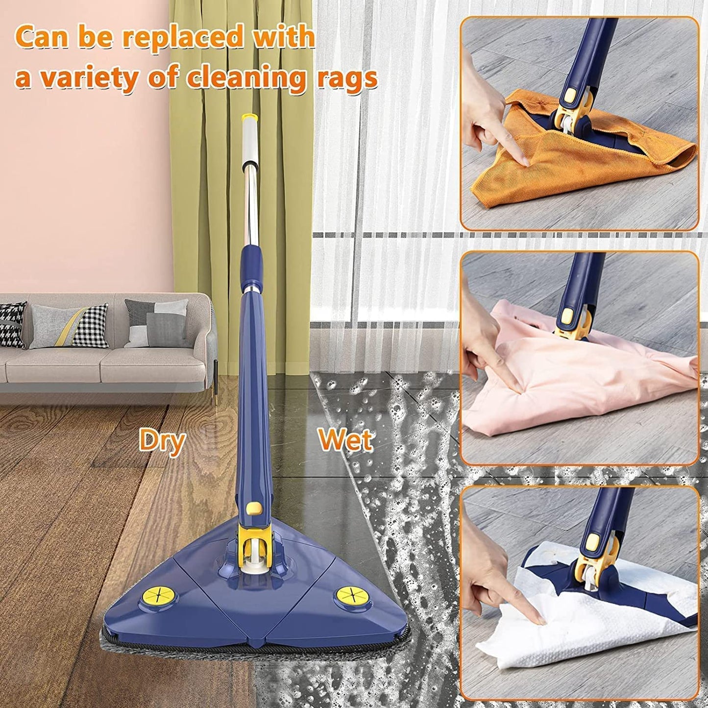 360° Rotating, Extendable and Multi Surface Triangular Mop